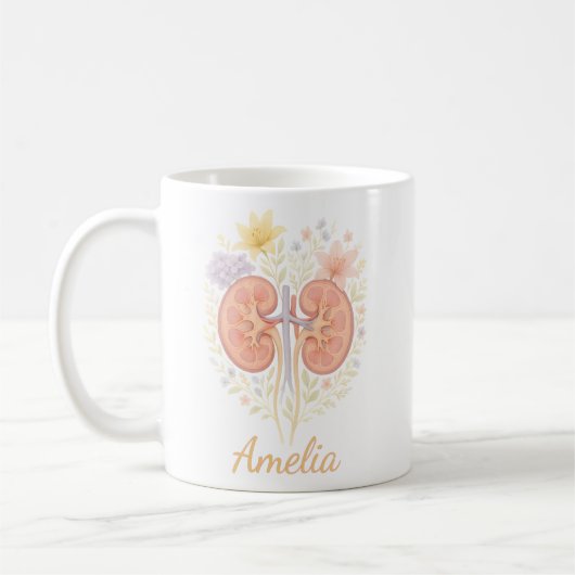 Floral Anatomical Kidney Nephrology Nurse and Tech コーヒーマグカップ (左)