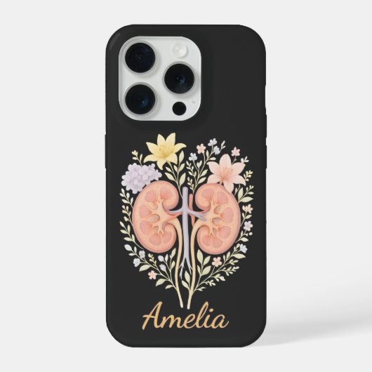 Floral Anatomical Kidney Nephrology Nurse and Tech iPhoneケース (裏面)