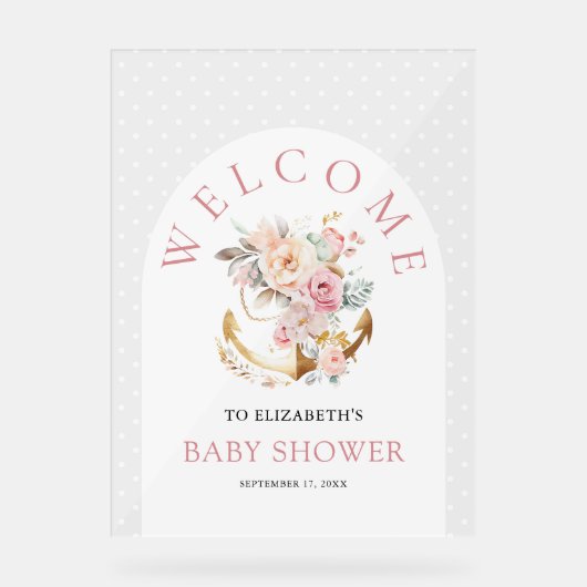 Floral Anchor Girl Arch Baby Shower Welcome アクリルサイン (正面)