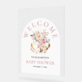Floral Anchor Girl Arch Baby Shower Welcome アクリルサイン (傾斜)