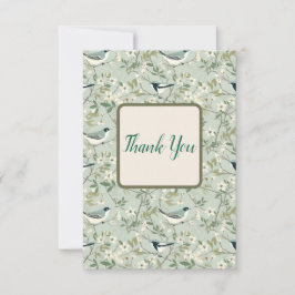 Floral and Bird Thank You Card in Sage Green  サンキューカード