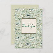 Floral and Bird Thank You Card in Sage Green サンキューカード (正面/裏面)