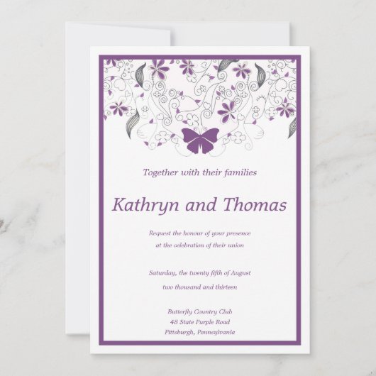Floral and butterfly wedding invitation 招待状 (正面)