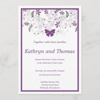 Floral and butterfly wedding invitation 招待状