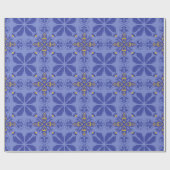 floral and geometric pattern in gold and blue ラッピングペーパー (フラット)