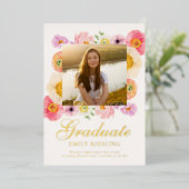 Floral and Gold Foil Graduation Announcement 箔招待状 (立ち正面)