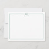 Floral and Green Monogram Note Card ノートカード (正面)