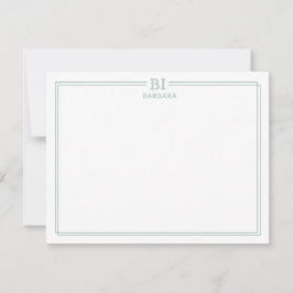 Floral and Green Monogram Note Card ノートカード