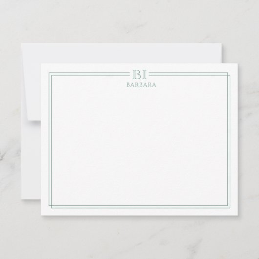 Floral and Green Monogram Note Card ノートカード (正面)