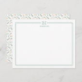 Floral and Green Monogram Note Card ノートカード (正面/裏面)