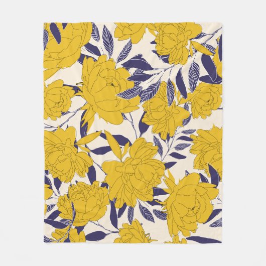 floral and leaf seamless pattern フリースブランケット (正面)