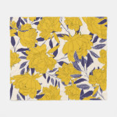 floral and leaf seamless pattern フリースブランケット (正面(横))