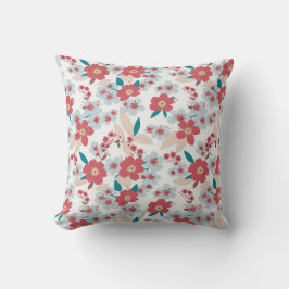 Floral and Leaves Bouquets  Green Background クッション