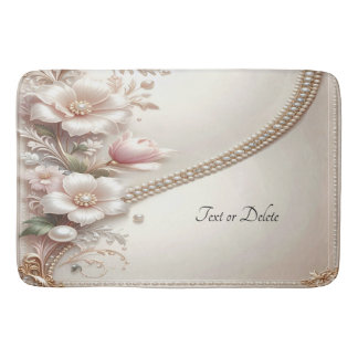 Floral and Pearl Embellishments Bath Mat バスマット