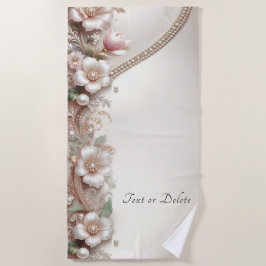Floral and Pearl Embellishments Beach Towel ビーチタオル