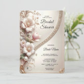 Floral and Pearl Embellishments Bridal Shower 招待状 (スタンド正面)