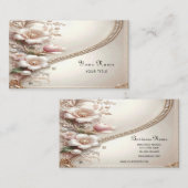 Floral and Pearl Embellishments Business Card 名刺 (正面/裏面)