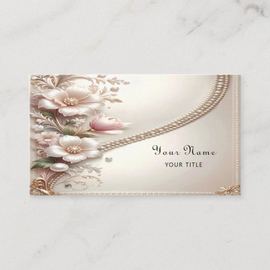 Floral and Pearl Embellishments Business Card 名刺 (正面)