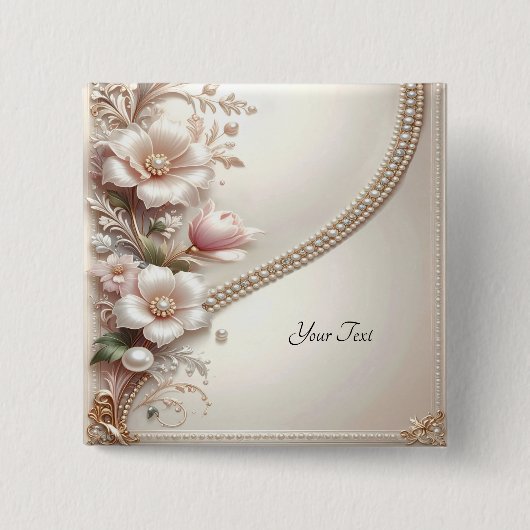 Floral and Pearl Embellishments Button 缶バッジ (正面)