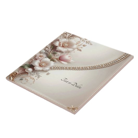Floral and Pearl Embellishments Ceramic Tile タイル (側面)