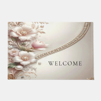 Floral and Pearl Embellishments Doormat ドアマット