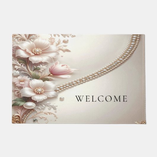 Floral and Pearl Embellishments Doormat ドアマット (正面)