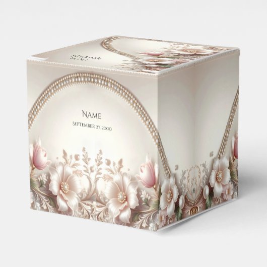 Floral and Pearl Embellishments Favor Box フェイバーボックス (正面サイド)