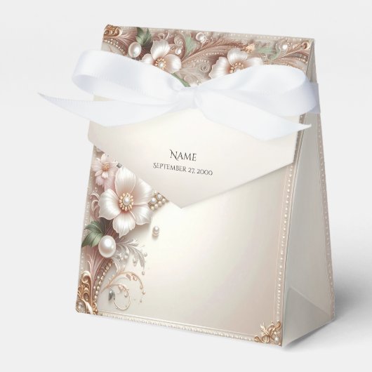 Floral and Pearl Embellishments Favor Box フェイバーボックス (正面サイド)