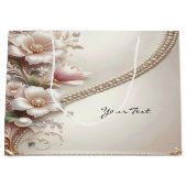 Floral and Pearl Embellishments Gift Bag ラージペーパーバッグ (正面)