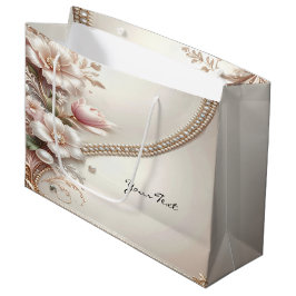 Floral and Pearl Embellishments Gift Bag ラージペーパーバッグ