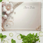 Floral and Pearl Embellishments Kitchen Towel キッチンタオル (折り畳み)