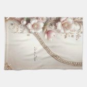 Floral and Pearl Embellishments Kitchen Towel キッチンタオル (横)