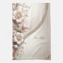 Floral and Pearl Embellishments Kitchen Towel