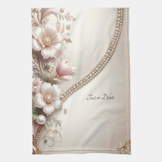 Floral and Pearl Embellishments Kitchen Towel キッチンタオル (縦)
