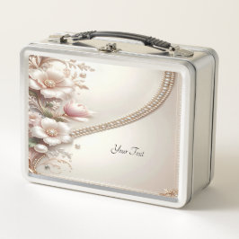 Floral and Pearl Embellishments Lunch box メタルランチボックス