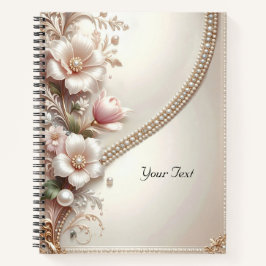 Floral and Pearl Embellishments Notebook ノートブック