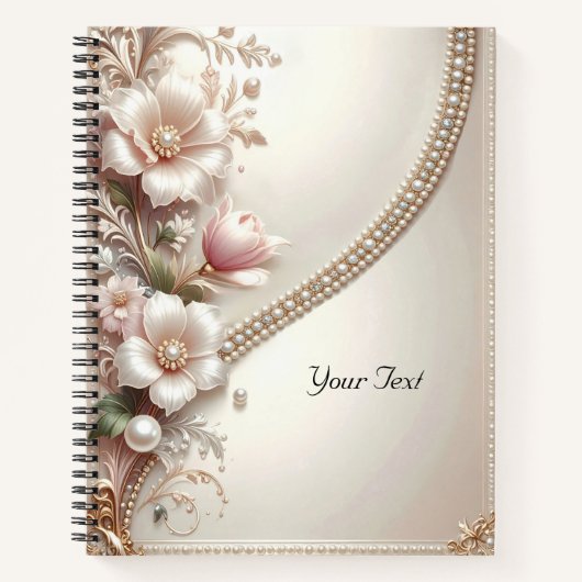 Floral and Pearl Embellishments Notebook ノートブック (正面)