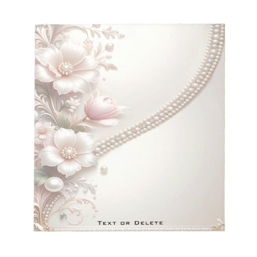 Floral and Pearl Embellishments Notepad ノートパッド (正面)
