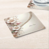 Floral and Pearl Embellishments Paper Coaster スクエアペーパーコースター (アングル)