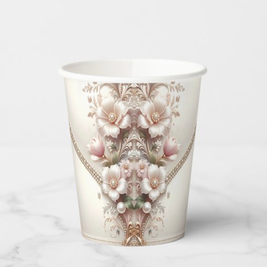 Floral and Pearl Embellishments Paper Cups 紙コップ (左)
