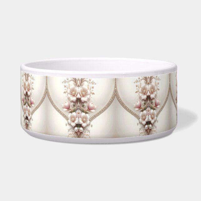 Floral and Pearl Embellishments Pet Bowl ボウル (左)
