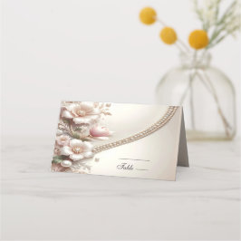 Floral and Pearl Embellishments Place Card プレイスカード