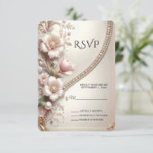 Floral and Pearl Embellishments RSVP Card (スタンド正面)