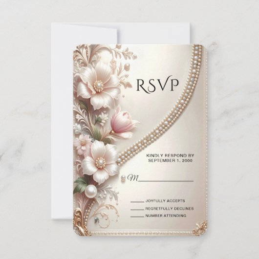 Floral and Pearl Embellishments RSVP Card (正面)