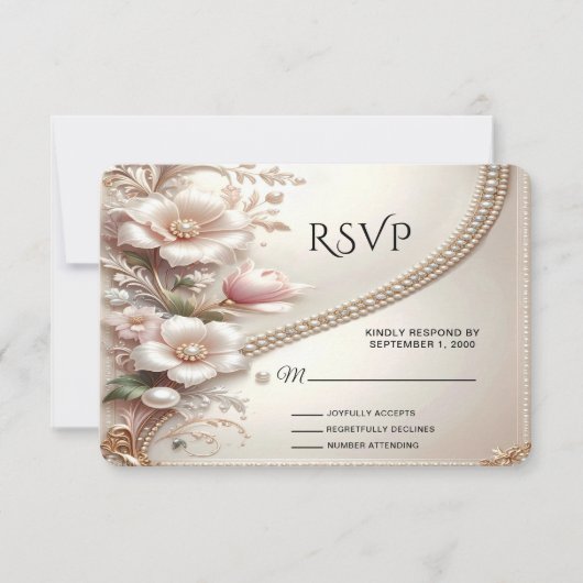 Floral and Pearl Embellishments RSVP Card (正面)