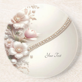 Floral and Pearl Embellishments Sandstone Coaster コースター