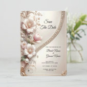 Floral and Pearl Embellishments Save The Date セーブザデート (スタンド正面)