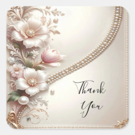 Floral and Pearl Embellishments Sticker スクエアシール