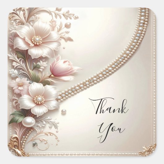 Floral and Pearl Embellishments Sticker スクエアシール (正面)