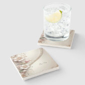 Floral and Pearl Embellishments Stone Coaster ストーンコースター (横)